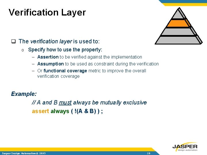 Verification Layer q The verification layer is used to: o Specify how to use