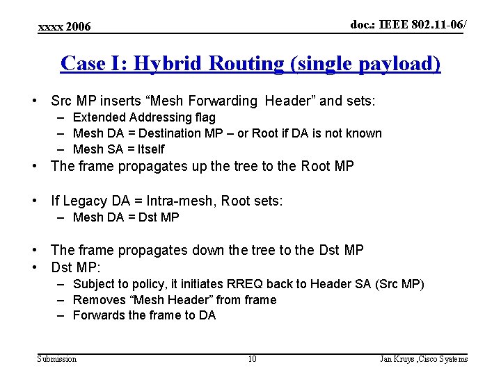 doc. : IEEE 802. 11 -06/ xxxx 2006 Case I: Hybrid Routing (single payload)