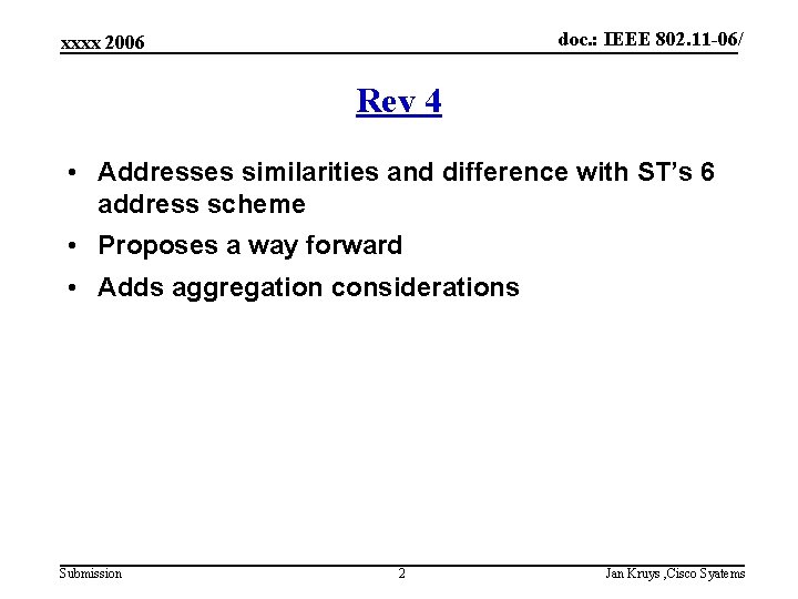 doc. : IEEE 802. 11 -06/ xxxx 2006 Rev 4 • Addresses similarities and
