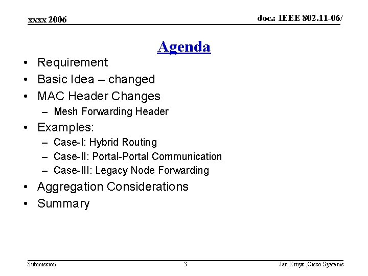 doc. : IEEE 802. 11 -06/ xxxx 2006 Agenda • Requirement • Basic Idea