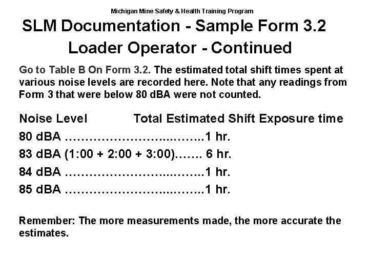 Michigan Mine Safety & Health Training Program SLM Documentation - Sample Form 3. 2