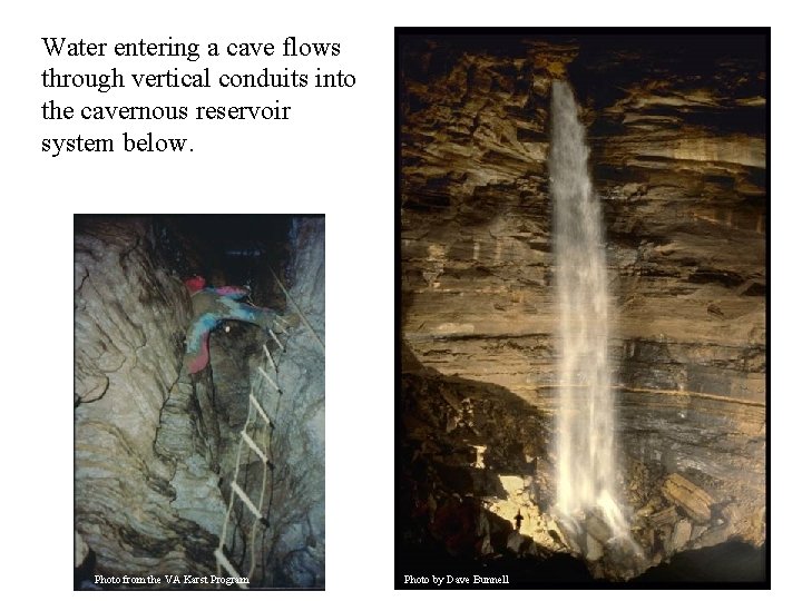 Water entering a cave flows through vertical conduits into the cavernous reservoir system below.