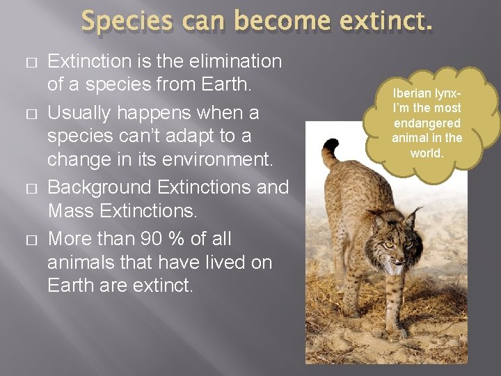 Species can become extinct. � � Extinction is the elimination of a species from