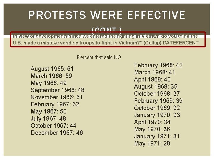 PROTESTS WERE EFFECTIVE (CONT. ) In view of developments since we entered the fighting