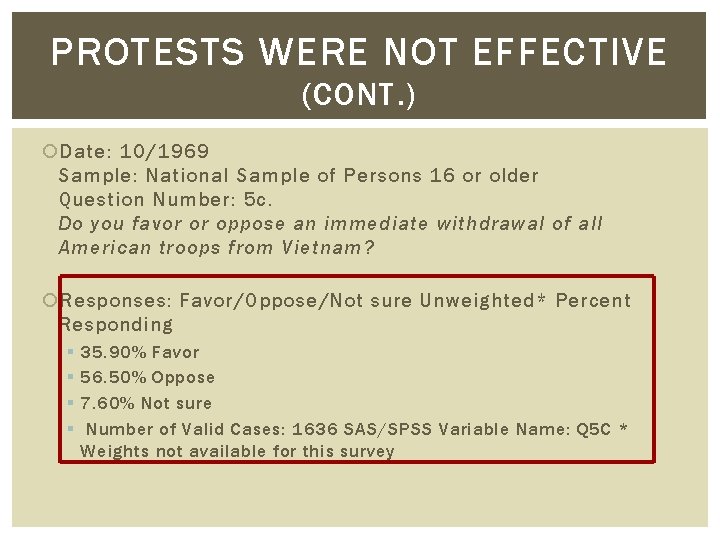 PROTESTS WERE NOT EFFECTIVE (CONT. ) Date: 10/1969 Sample: National Sample of Persons 16