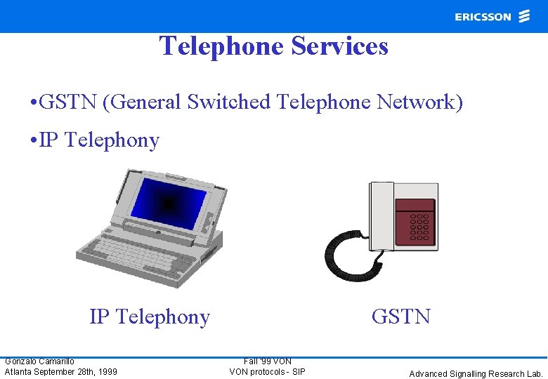 Telephone Services • GSTN (General Switched Telephone Network) • IP Telephony Gonzalo Camarillo Atlanta