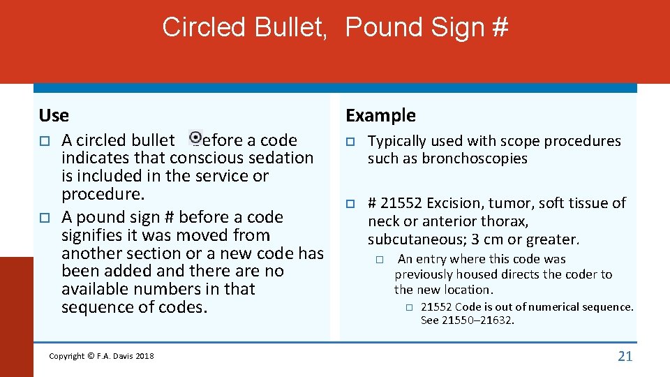 Circled Bullet, Pound Sign # Use A circled bullet before a code indicates that