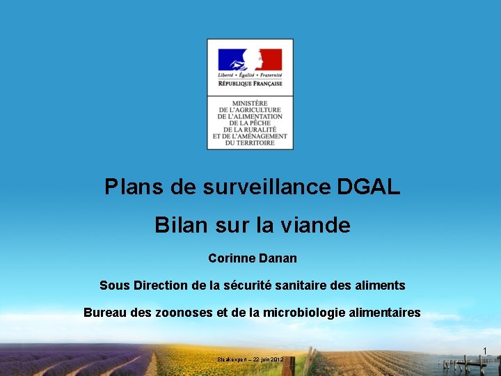 Plans de surveillance DGAL Bilan sur la viande Corinne Danan Sous Direction de la
