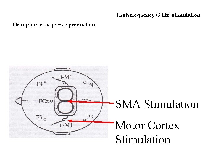 High frequency (3 Hz) stimulation Disruption of sequence production SMA Stimulation Motor Cortex Stimulation High frequency (3 Hz) stimulation Disruption of sequence production SMA Stimulation Motor Cortex Stimulation