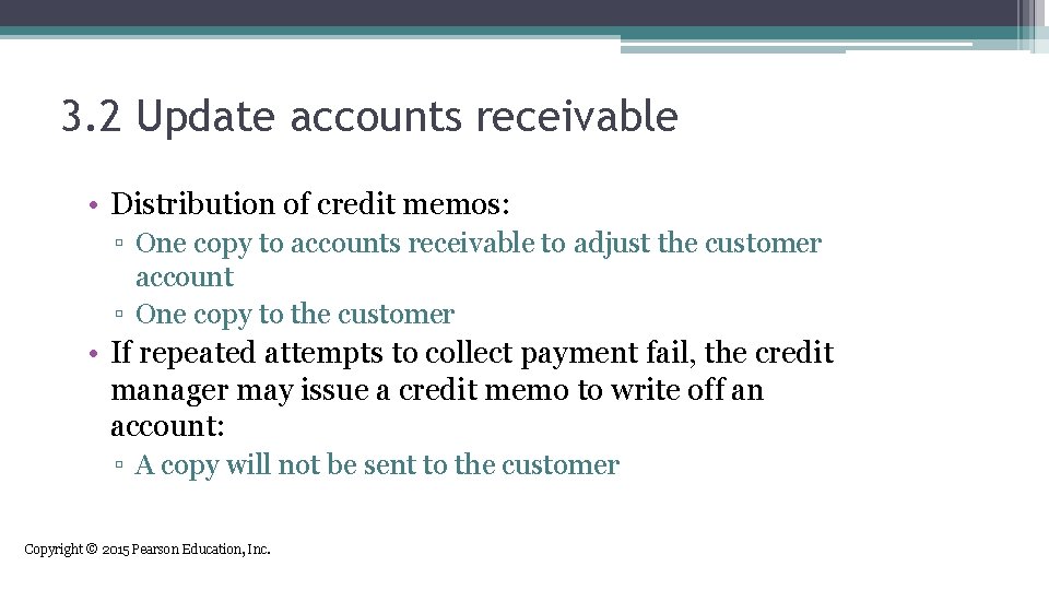 3. 2 Update accounts receivable • Distribution of credit memos: ▫ One copy to