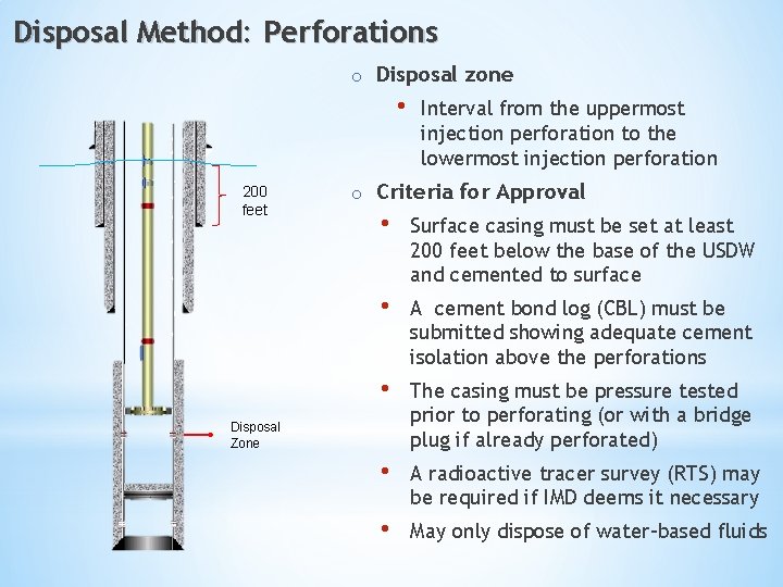 Disposal Method: Perforations o Disposal zone • 200 feet Interval from the uppermost injection