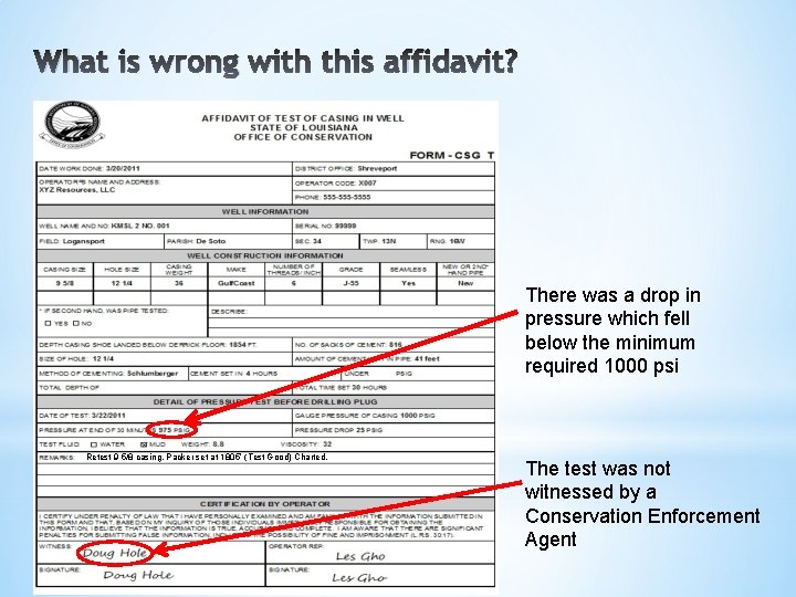 What is wrong with this affidavit? There was a drop in pressure which fell