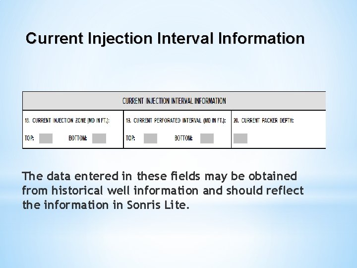 Current Injection Interval Information The data entered in these fields may be obtained from