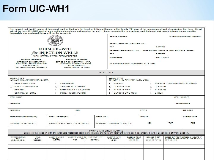 Form UIC-WH 1 