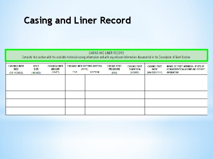 Casing and Liner Record 