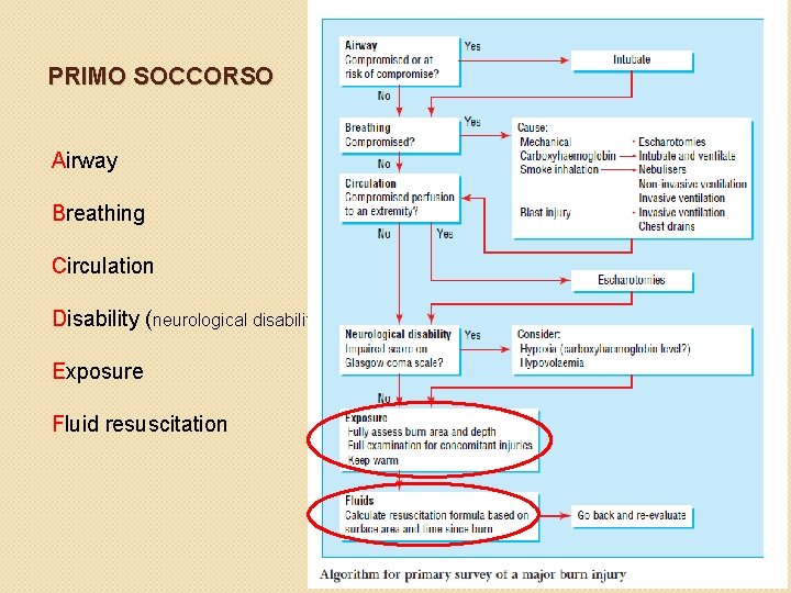 PRIMO SOCCORSO Airway Breathing Circulation Disability (neurological disability) Exposure Fluid resuscitation 