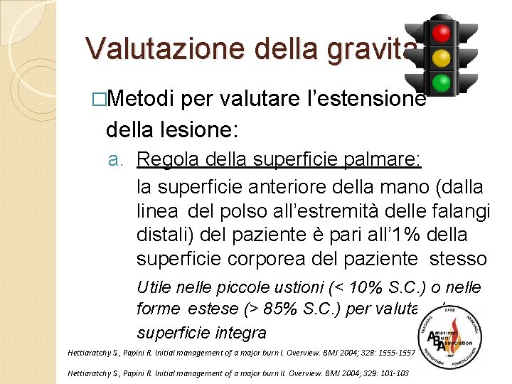 Valutazione della gravita’ �Metodi per valutare l’estensione della lesione: a. Regola della superficie palmare:
