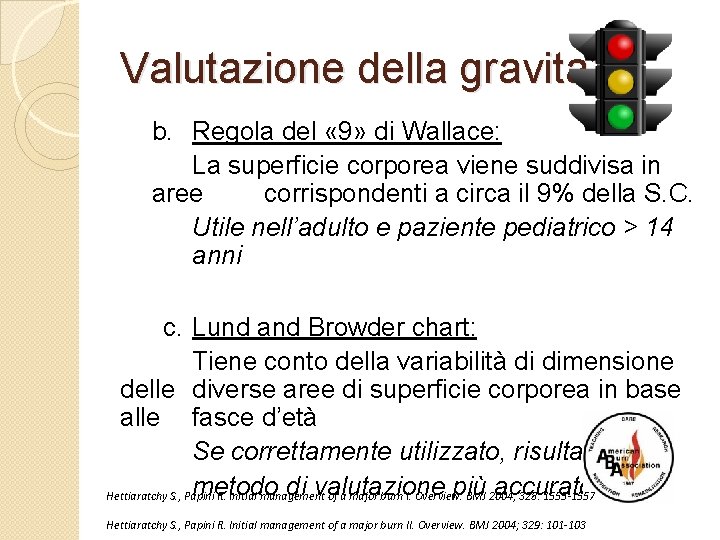 Valutazione della gravita’ b. Regola del « 9» di Wallace: La superficie corporea viene