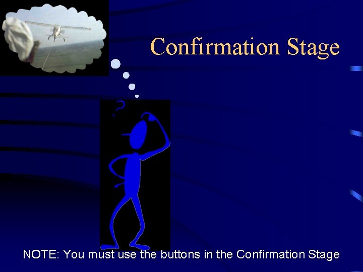 Confirmation Stage NOTE: You must use the buttons in the Confirmation Stage 