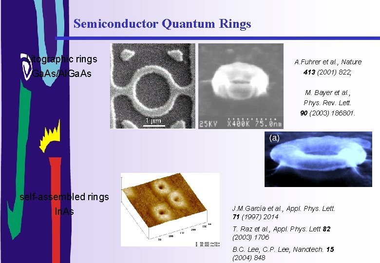 Semiconductor Quantum Rings Litographic rings Ga. As/Al. Ga. As A. Fuhrer et al. ,