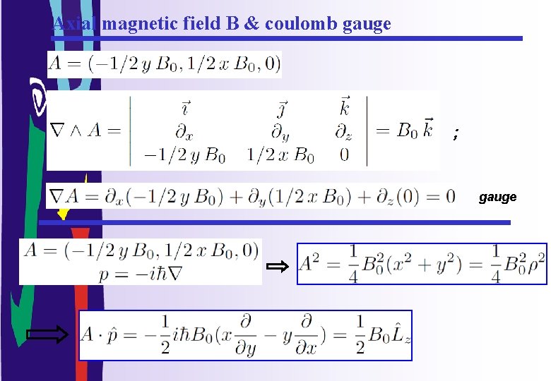 Axial magnetic field B & coulomb gauge ; gauge 