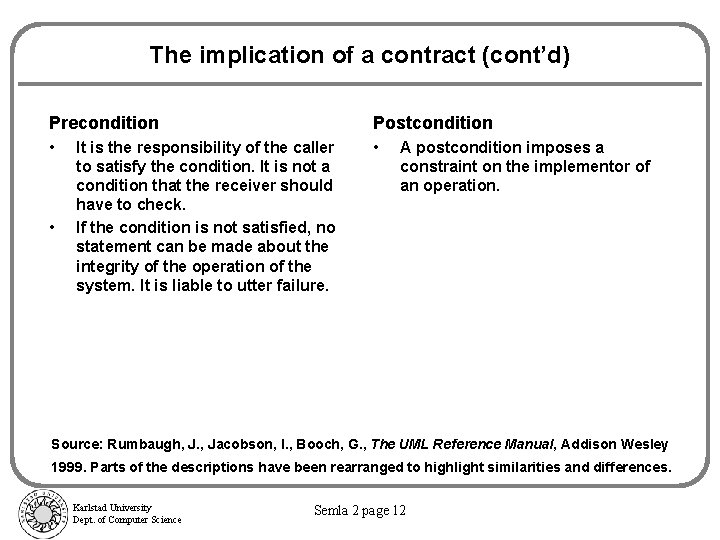 The implication of a contract (cont’d) Precondition Postcondition • • • It is the