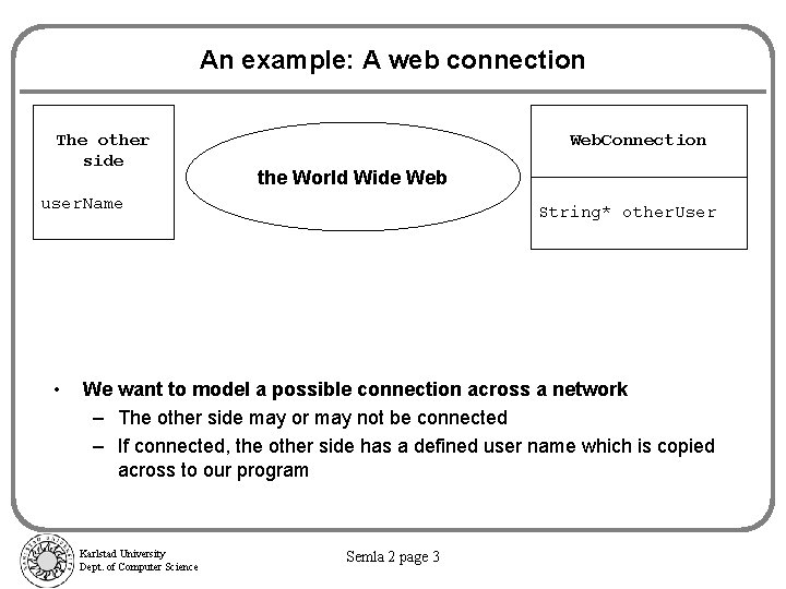 An example: A web connection The other side Web. Connection the World Wide Web