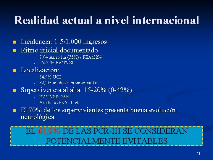 Realidad actual a nivel internacional n n Incidencia: 1 -5/1. 000 ingresos Ritmo inicial