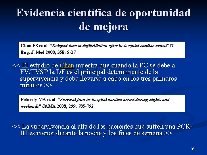 Evidencia científica de oportunidad de mejora Chan PS et al. “Delayed time to defibrillation