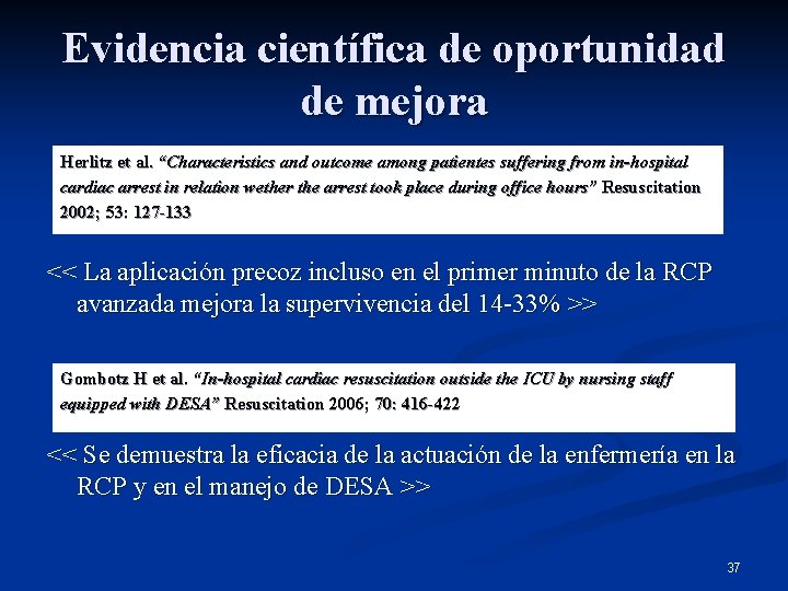 Evidencia científica de oportunidad de mejora Herlitz et al. “Characteristics and outcome among patientes