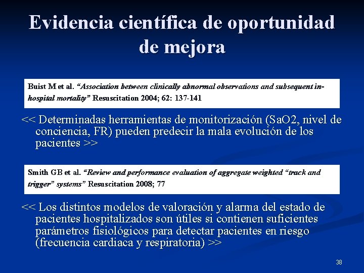 Evidencia científica de oportunidad de mejora Buist M et al. “Association between clinically abnormal