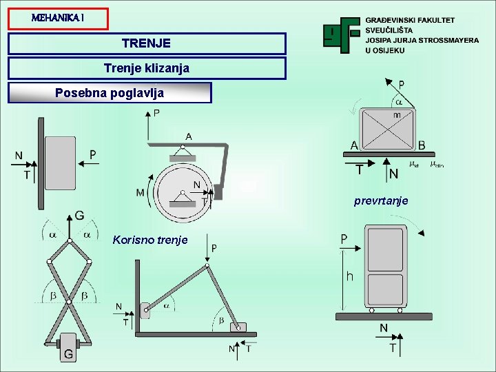 MEHANIKA I TRENJE Trenje klizanja Posebna poglavlja prevrtanje Korisno trenje 