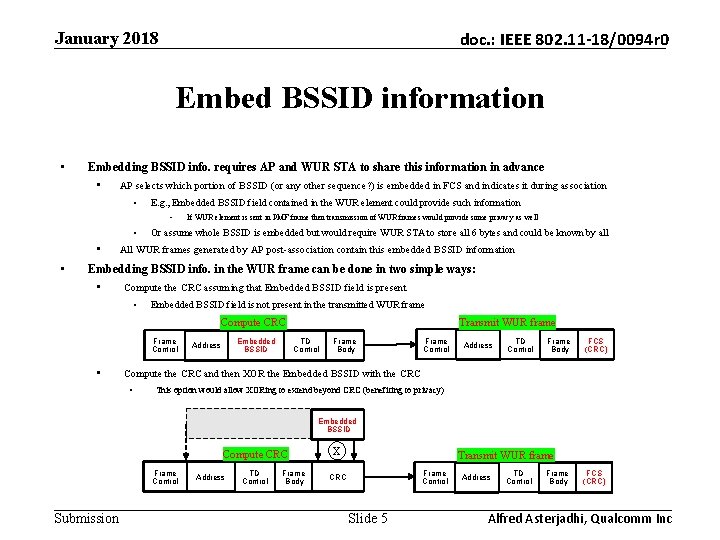 January 2018 doc. : IEEE 802. 11 -18/0094 r 0 Embed BSSID information •