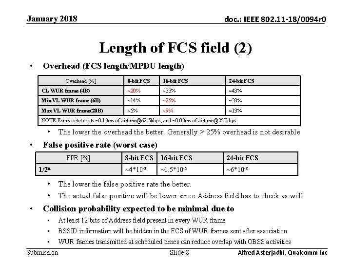 January 2018 doc. : IEEE 802. 11 -18/0094 r 0 Length of FCS field