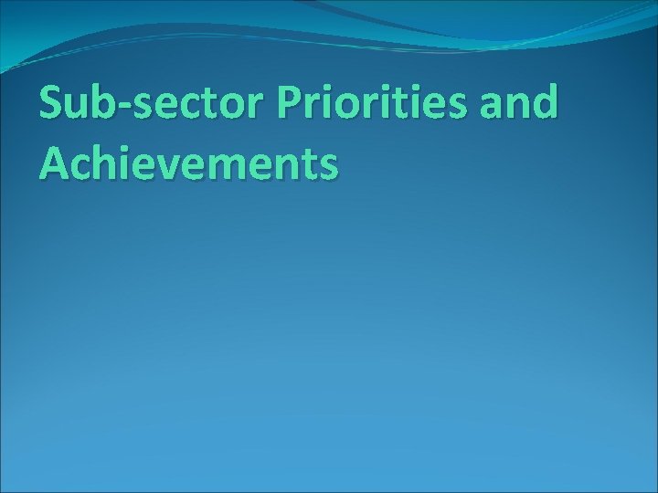 Sub-sector Priorities and Achievements 