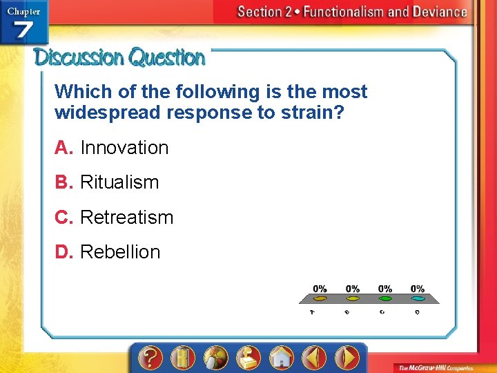 Which of the following is the most widespread response to strain? A. Innovation B.