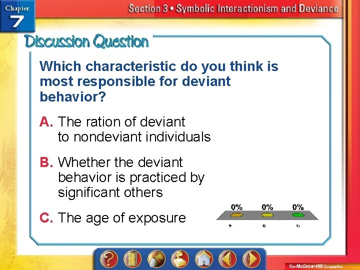 Which characteristic do you think is most responsible for deviant behavior? A. The ration