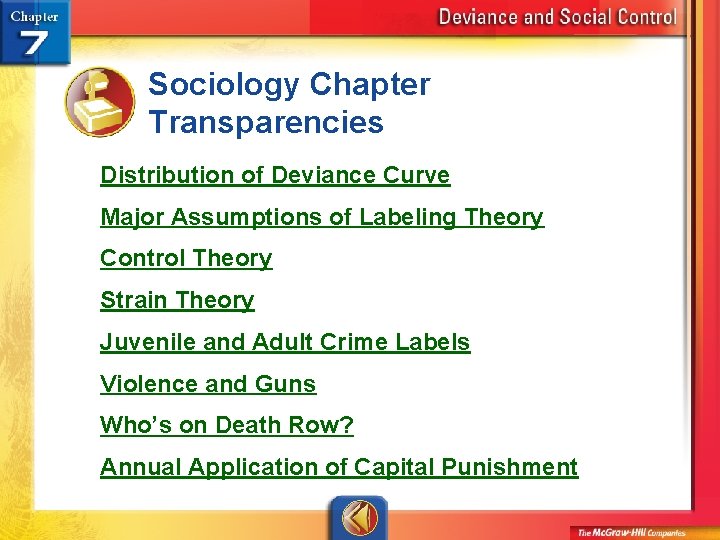 Sociology Chapter Transparencies Distribution of Deviance Curve Major Assumptions of Labeling Theory Control Theory