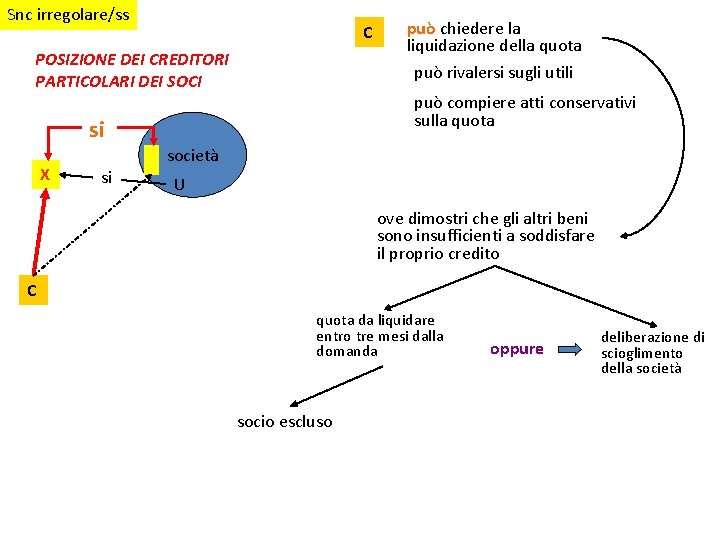 Snc irregolare/ss C POSIZIONE DEI CREDITORI PARTICOLARI DEI SOCI si X si può chiedere
