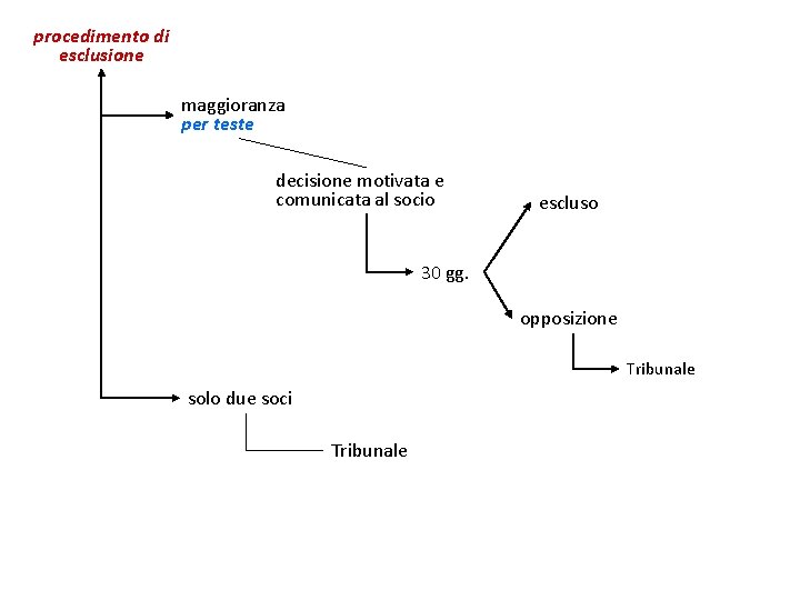 procedimento di esclusione maggioranza per teste decisione motivata e comunicata al socio escluso 30