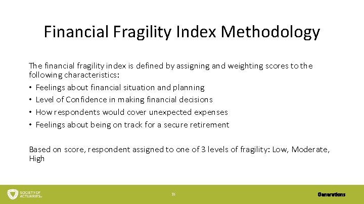 Financial Fragility Index Methodology The financial fragility index is defined by assigning and weighting