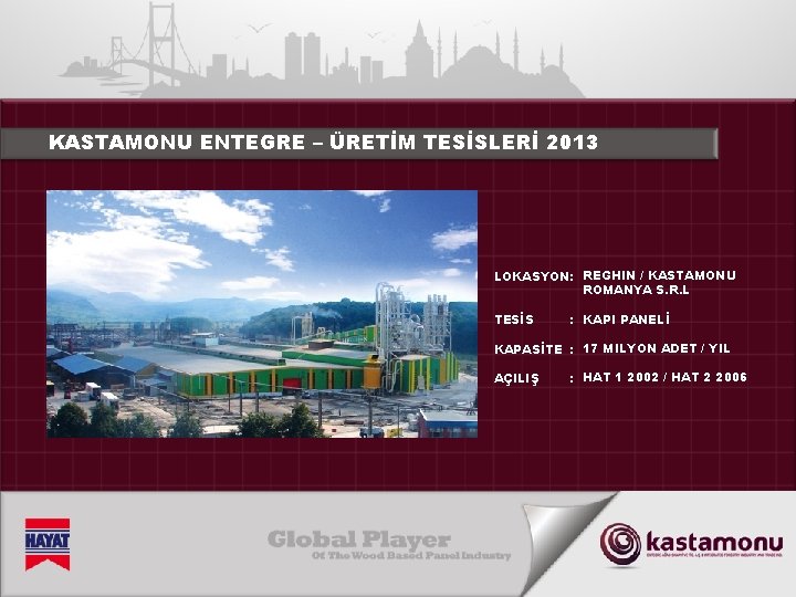 KASTAMONU ENTEGRE – ÜRETİM TESİSLERİ 2013 LOKASYON: REGHIN / KASTAMONU ROMANYA S. R. L