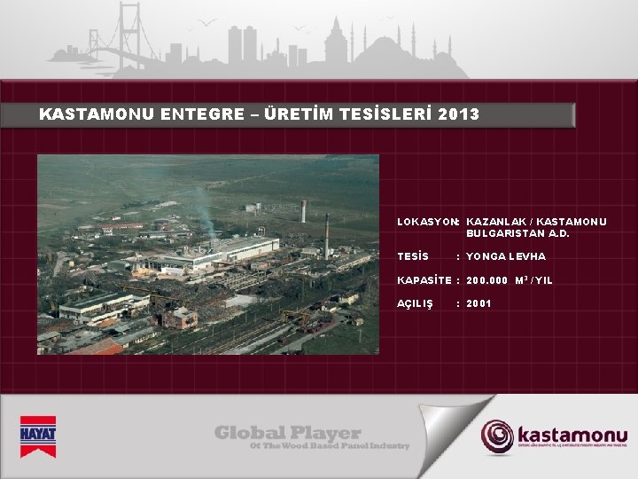 KASTAMONU ENTEGRE – ÜRETİM TESİSLERİ 2013 LOKASYON: KAZANLAK / KASTAMONU BULGARISTAN A. D. TESİS