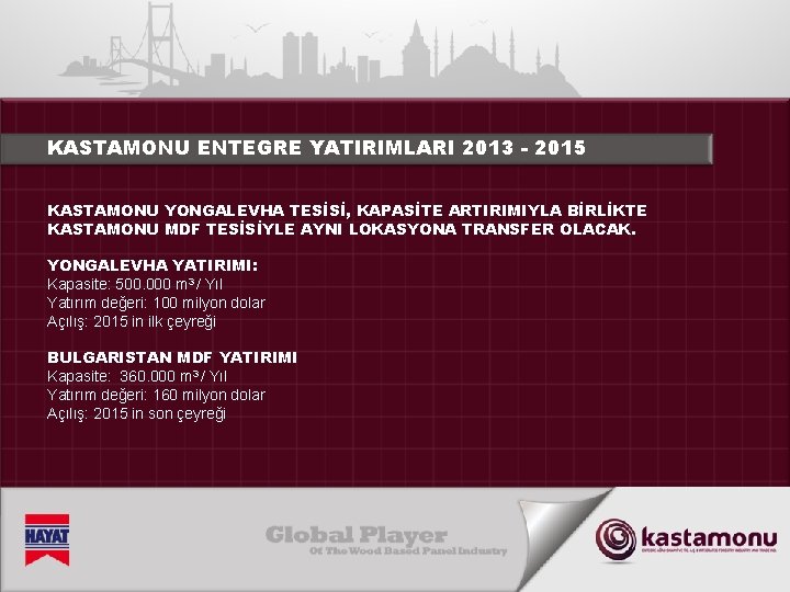 KASTAMONU ENTEGRE YATIRIMLARI 2013 - 2015 KASTAMONU YONGALEVHA TESİSİ, KAPASİTE ARTIRIMIYLA BİRLİKTE KASTAMONU MDF