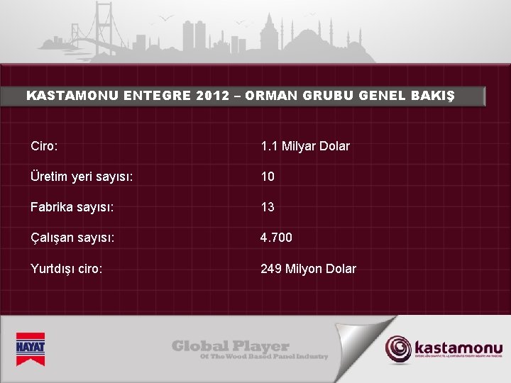 KASTAMONU ENTEGRE 2012 – ORMAN GRUBU GENEL BAKIŞ Ciro: 1. 1 Milyar Dolar Üretim