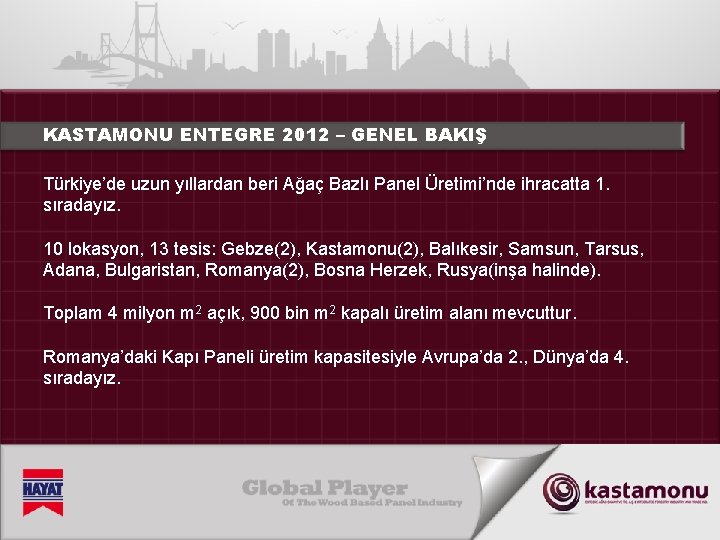 KASTAMONU ENTEGRE 2012 – GENEL BAKIŞ Türkiye’de uzun yıllardan beri Ağaç Bazlı Panel Üretimi’nde