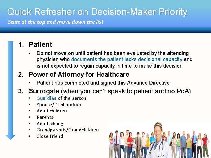 Quick Refresher on Decision-Maker Priority Start at the top and move down the list