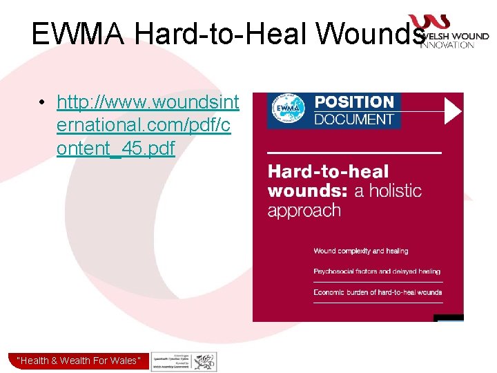EWMA Hard-to-Heal Wounds • http: //www. woundsint ernational. com/pdf/c ontent_45. pdf “Health& & Wealth