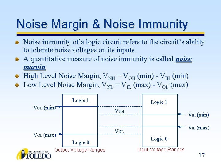 Noise Margin & Noise Immunity Noise immunity of a logic circuit refers to the