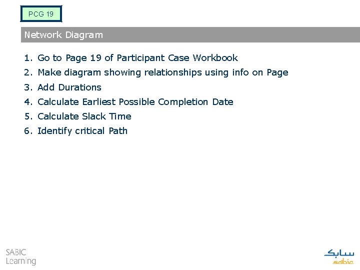 PCG 19 Network Diagram 1. Go to Page 19 of Participant Case Workbook 2.
